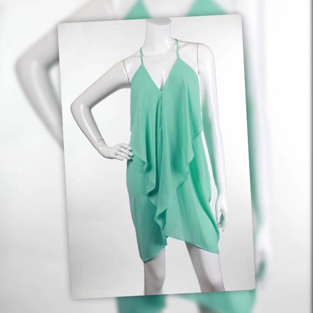 Mint Green Short Ruffle Draped Tunic Sundress - Picture 2 of 9